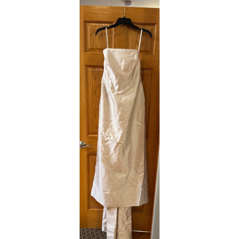 Alfred Sung Champagne Strapless Satin Twill Column Gown size 16 #D876 - Picture 7 of 8